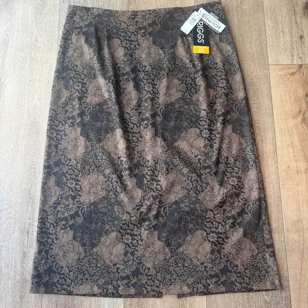 Briggs Woman Stretch Lace Print Fall Midi Skirt Size 22 NWT